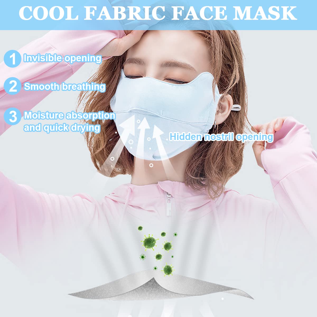 PALAY Sun Protection Mask Face Cover for Women, Fashion Cooling UV Mask Face Mask with Adjustable Ties, for Outdoor Sport Cycling Golfing - Washable, Reusable (Blue) PALAY Sun Protection Mask Face Cover for Women, Fashion Cooling UV Mask Face Mask with Adjustable Ties, for Outdoor Sport Cycling Golfing - Washable, Reusable (Blue)